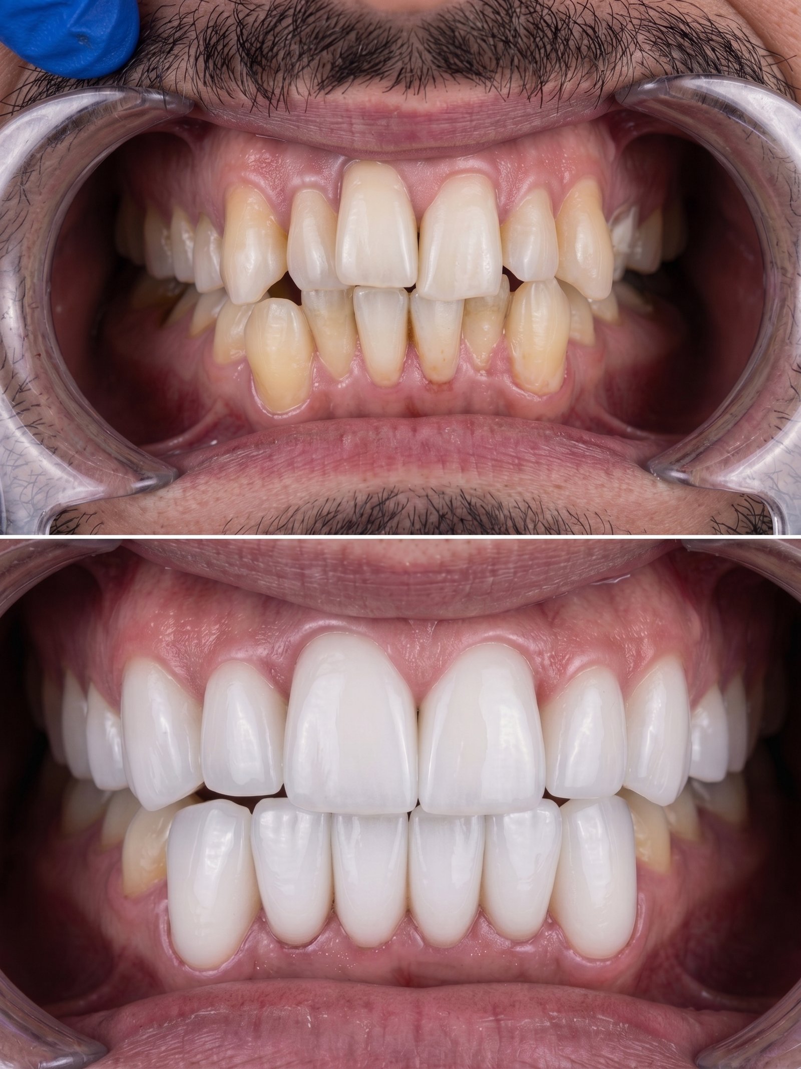 Porcelain crowns before and after